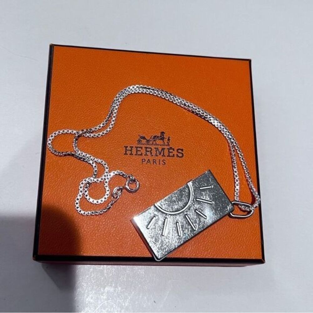 Authentic Hermès Sun Charm on Sterling Silver Chain in Box
